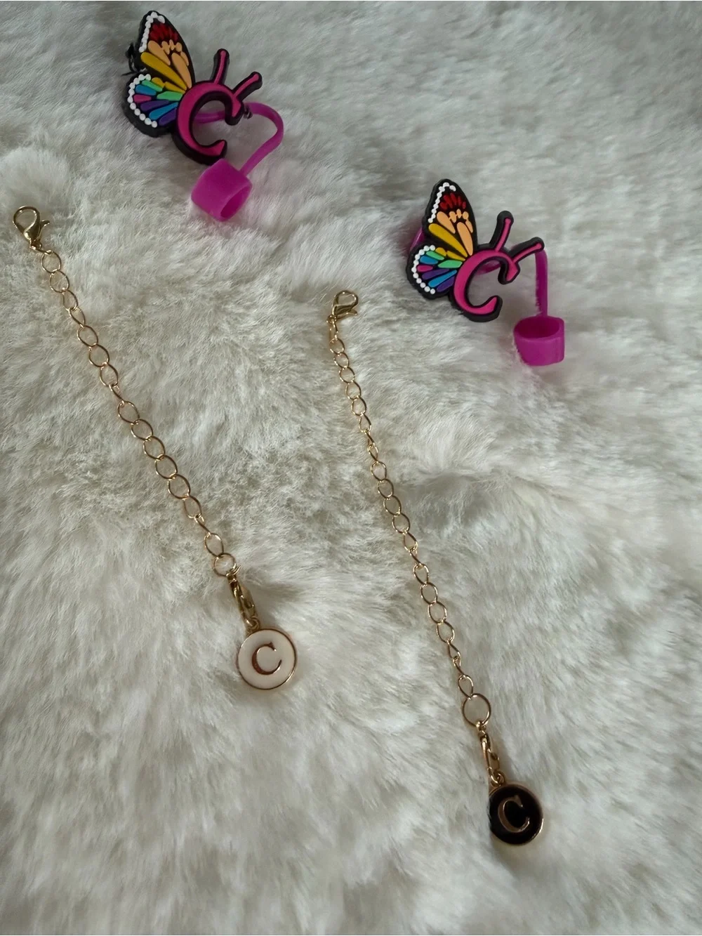 Pink Initial Charm and straw topper for for tumblers bundle